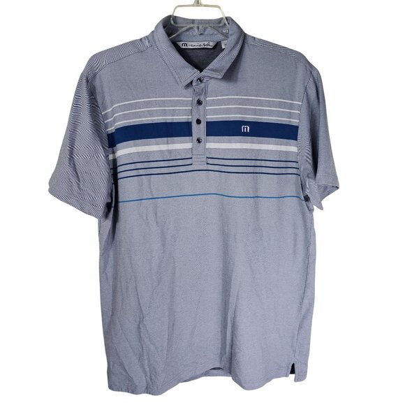 Travis Mathew Performance Polo Shirt XXL Gray & Blue Stripes Short Sleeve Golf - Picture 1 of 10